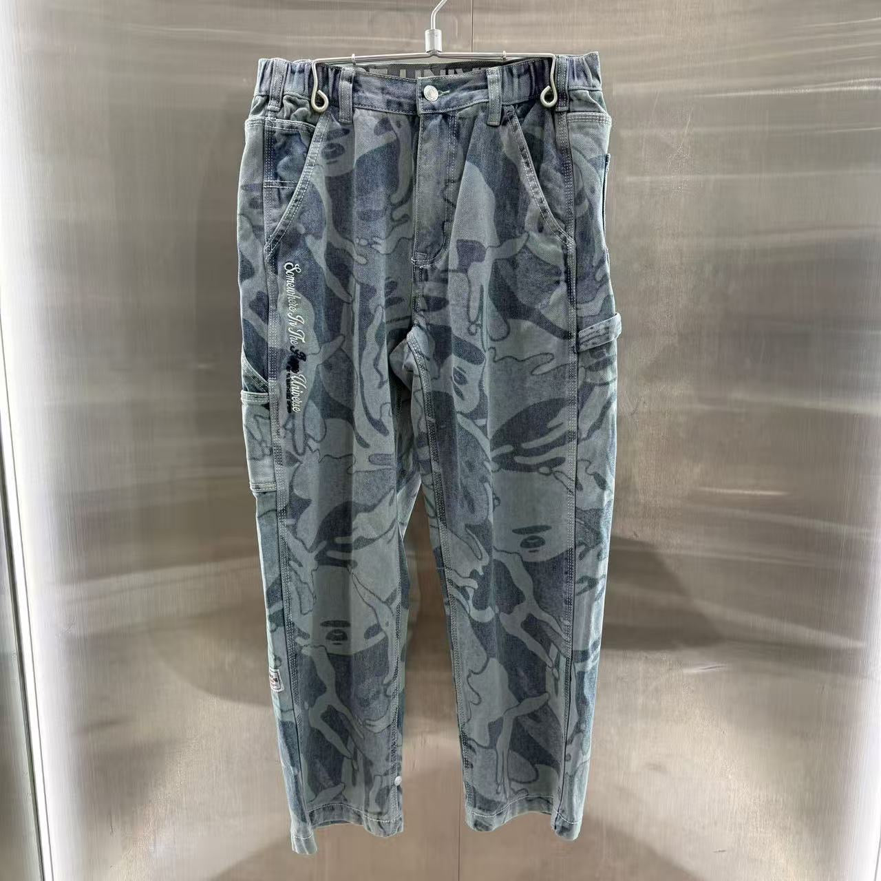 香港直郵 專櫃正品 aape26春夏 字母刺繡迷彩潮流休閑水洗牛仔長褲C688
