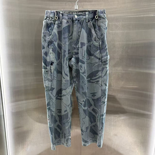 香港直郵 專櫃正品 aape26春夏 字母刺繡迷彩潮流休閑水洗牛仔長褲C688