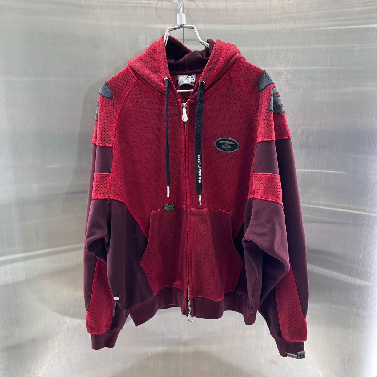 香港代購 專櫃正品 26春夏 Aape 男 猿人刺繡徽章水洗做舊網孔連帽衛衣外套 D351