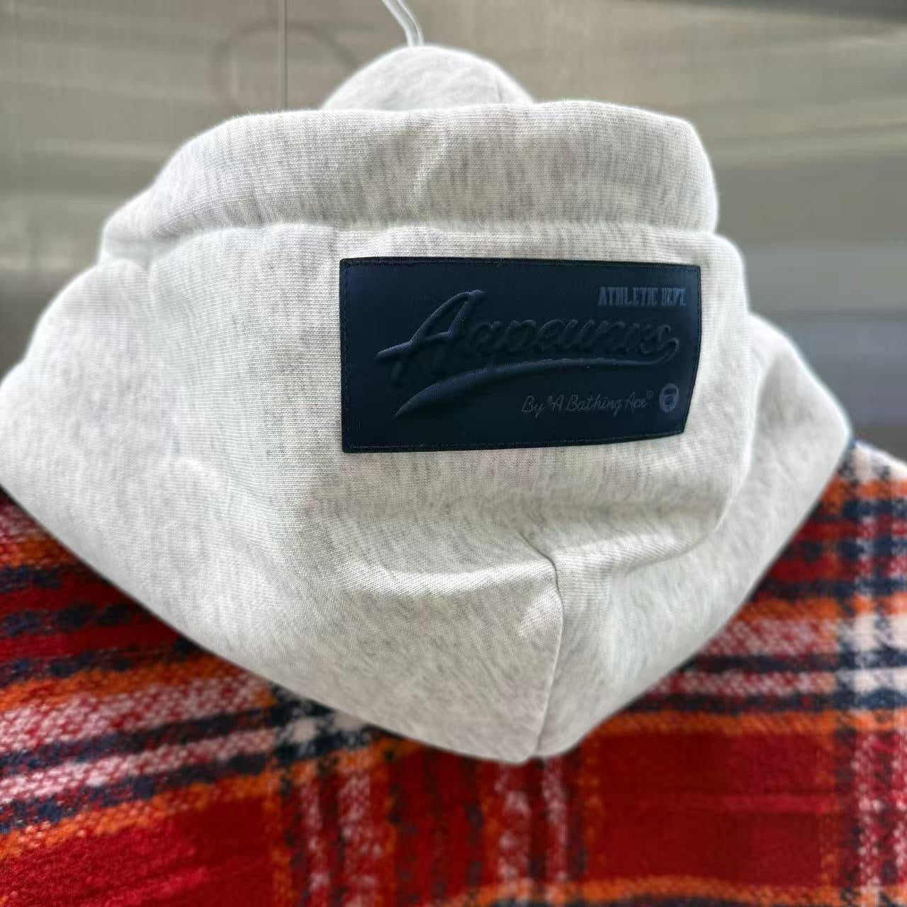 香港直郵 Aape 25秋冬 男裝 可拆卸帽格紋翻領潮流長袖襯衫外套8549