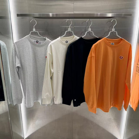 香港直郵 Aape 26春夏 男 心型猿人徽章舒適簡約純色圓領長袖T恤1815