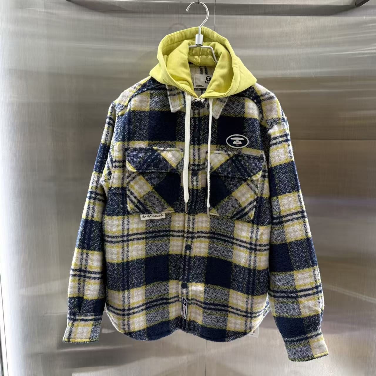 香港直郵 Aape 25秋冬 男裝 可拆卸帽格紋翻領潮流長袖襯衫外套8549