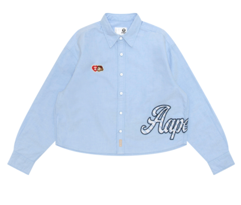 香港代購 專櫃正品 Aape 男裝 26春夏 心型猿人小熊徽章字母印花長袖襯衫8577