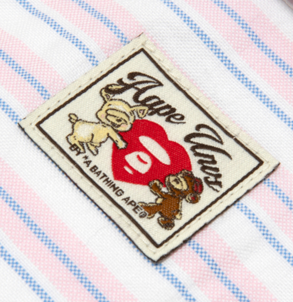 香港代購 專櫃正品 Aape 男裝 26春夏 心型猿人小熊徽章字母印花長袖襯衫8577