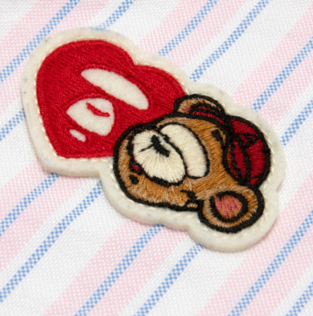 香港代購 專櫃正品 Aape 男裝 26春夏 心型猿人小熊徽章字母印花長袖襯衫8577