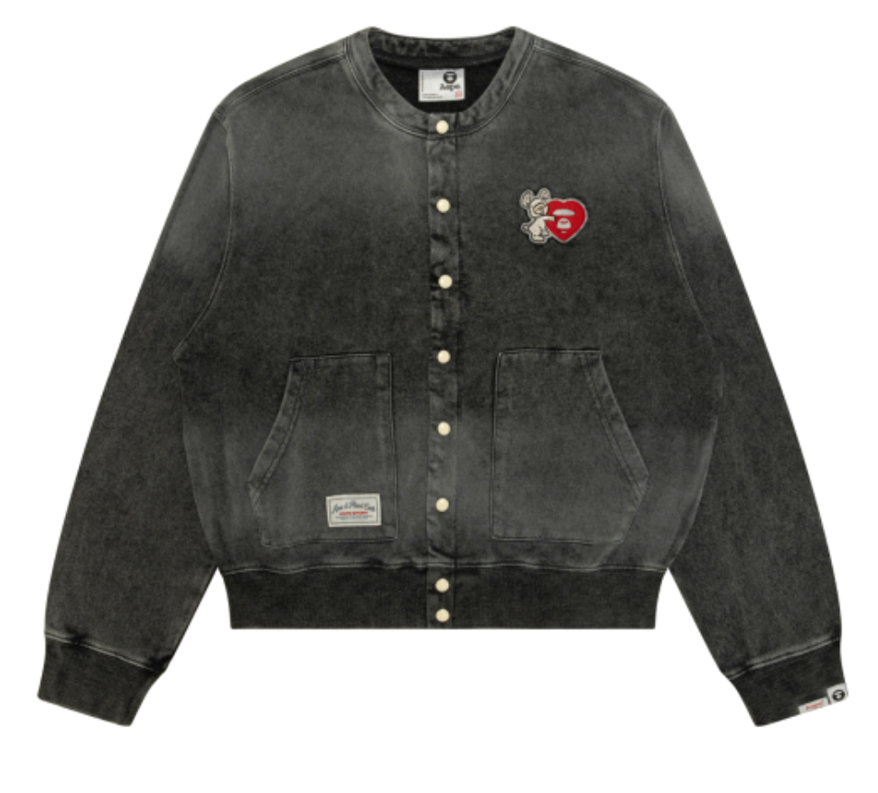 香港代購 專櫃正品 Aape 26春夏 女裝 心型猿人字母刺繡復古水洗圓領衛衣D355