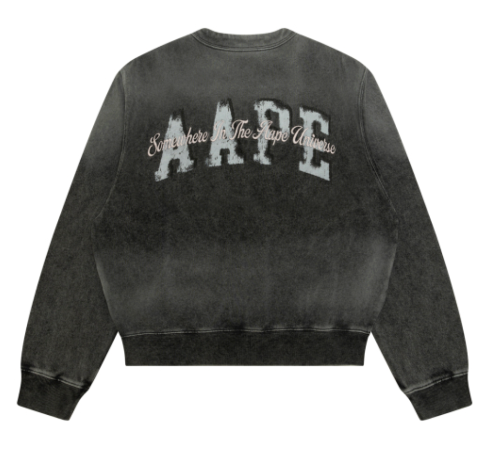 香港代購 專櫃正品 Aape 26春夏 女裝 心型猿人字母刺繡復古水洗圓領衛衣D355