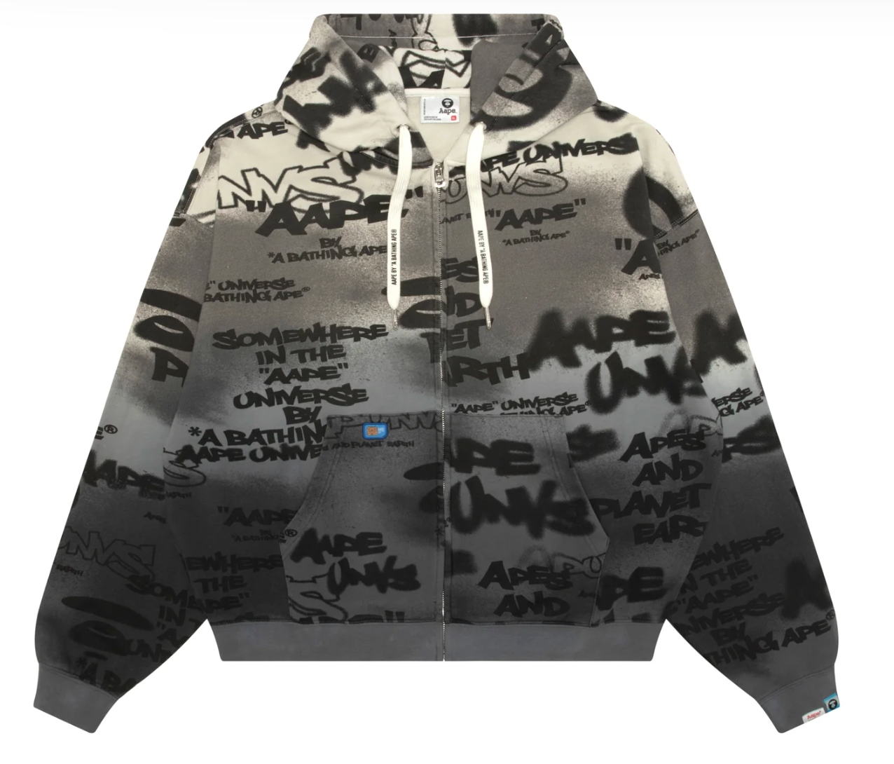 香港代購 專櫃正品 Aape 男裝 26春夏 AAPEUNVS 猿人字母塗鴉印花拼色連帽衛衣外套D352