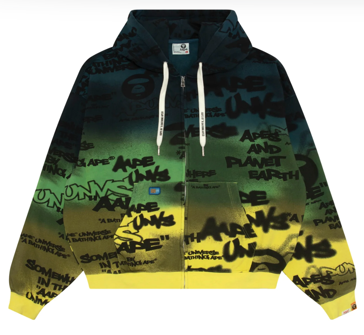 香港代購 專櫃正品 Aape 男裝 26春夏 AAPEUNVS 猿人字母塗鴉印花拼色連帽衛衣外套D352