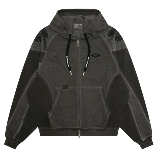 香港代購 專櫃正品 26春夏 Aape 男 猿人刺繡徽章水洗做舊網孔連帽衛衣外套 D351