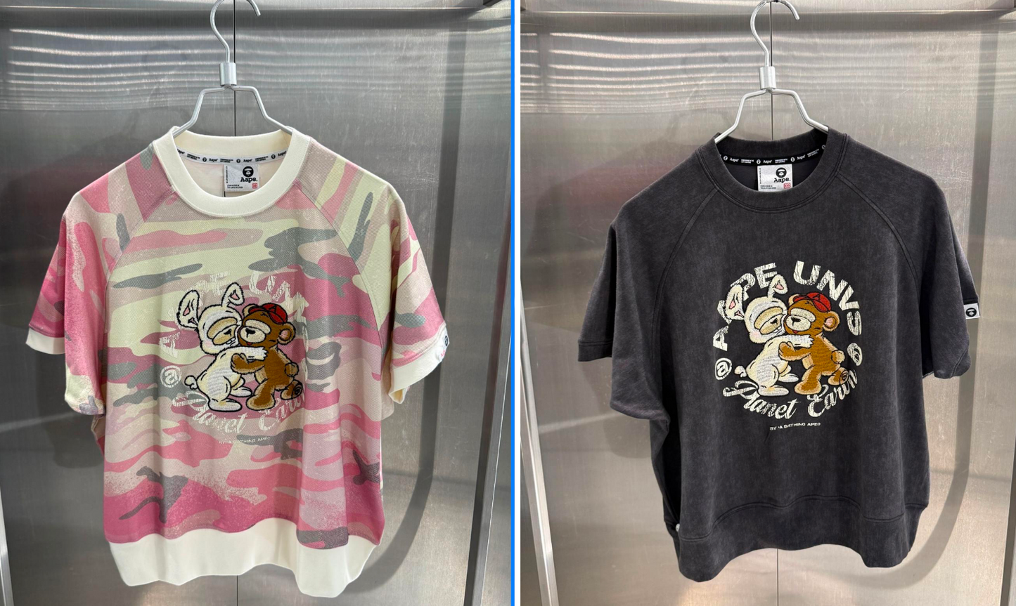 香港直郵 專櫃正品 Aape 26春夏 女 AAPEUNVS 復古做舊刺繡圖案迷彩潮流短袖T恤1893