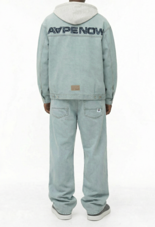 香港直郵 專櫃正品 Aape 26春夏 男 AAPENOW 猿人徽章潮流休閒牛仔長褲C673