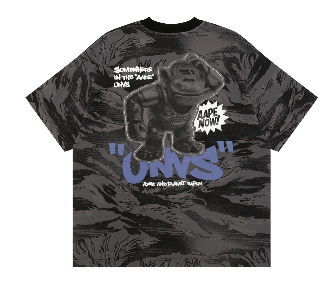香港代購 專櫃正品 26春夏 Aape 男 AAPEUNVS 字母刺繡抓頭小猴拼貼布迷彩短袖T恤 1880
