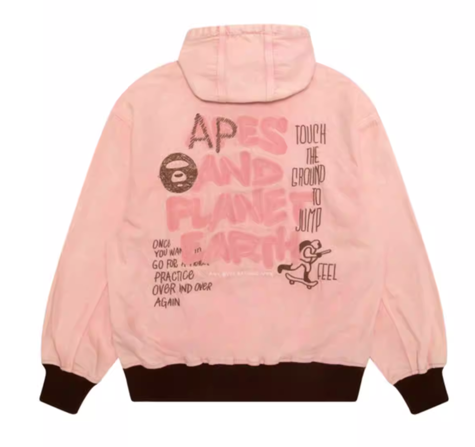 香港代購 專櫃正品 Aape 男 字母刺繡水洗做舊復古連帽夾克外套7646
