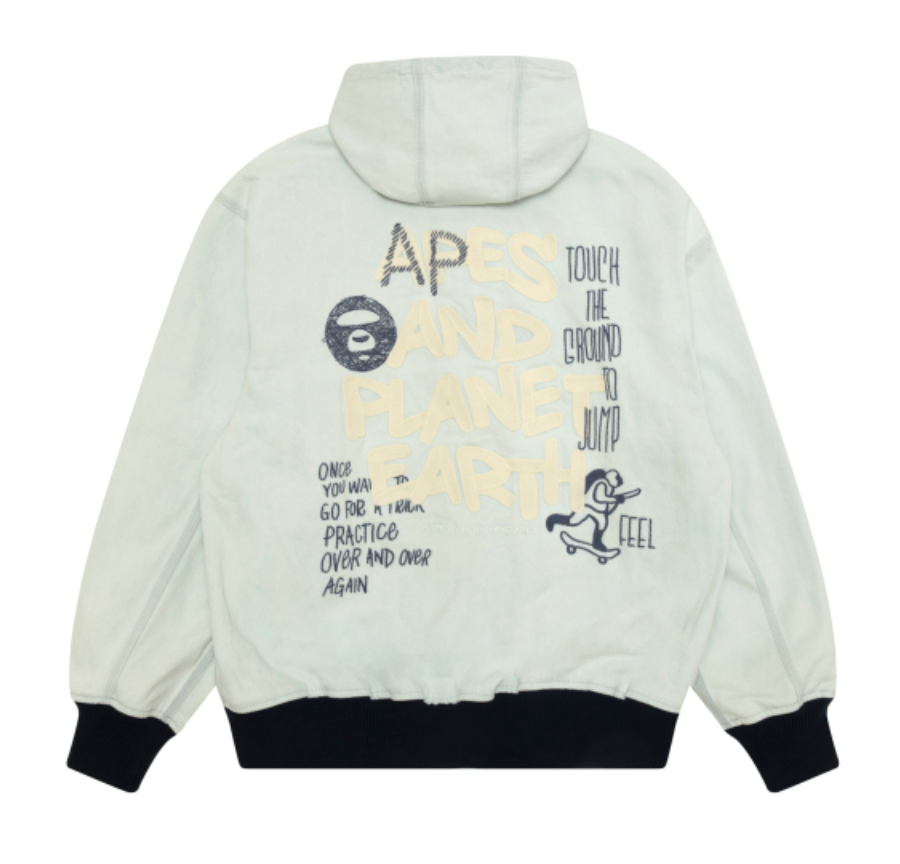 香港代購 專櫃正品 Aape 男 字母刺繡水洗做舊復古連帽夾克外套7646