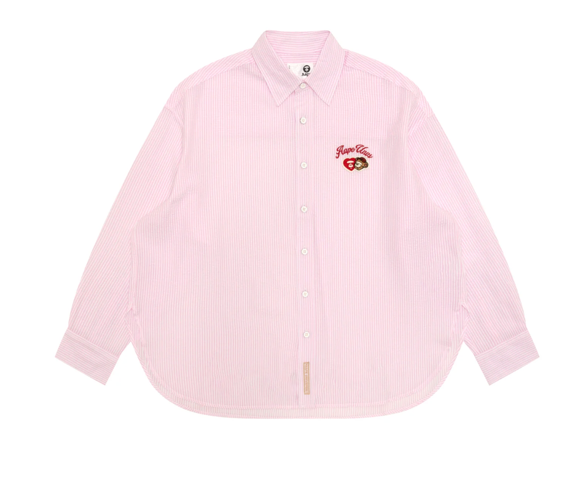 香港代購 專櫃正品 26春夏 Aape 女 AAPEUNVS 心型猿人刺繡徽章條紋長袖襯衫8576
