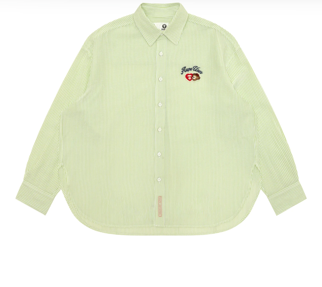 香港代購 專櫃正品 26春夏 Aape 女 AAPEUNVS 心型猿人刺繡徽章條紋長袖襯衫8576