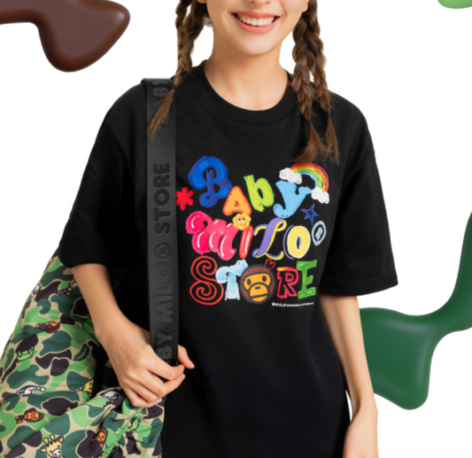 香港直郵 BABY MILO STORE 女裝 卡通小猴塗鴉字母圖案印花短袖T 0455