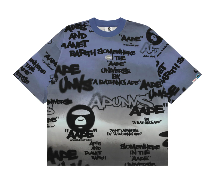 香港直郵 Aape 男裝 26春夏 字母徽章漸變拼色街頭塗鴉潮流短袖T恤1878