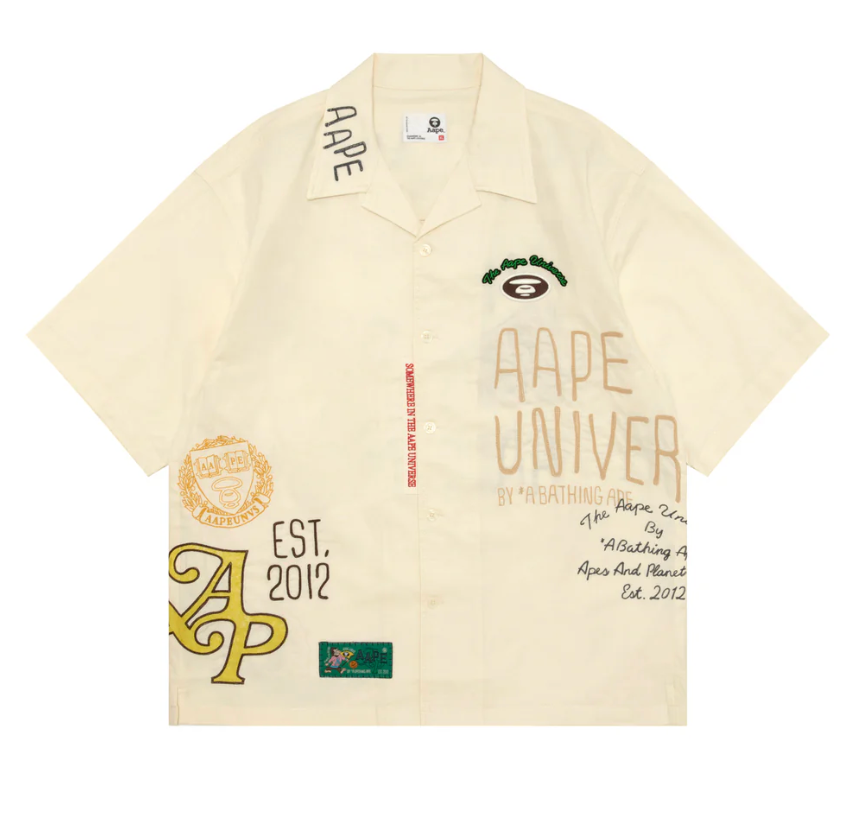 香港直郵 Aape 男裝 26春夏 猿人刺繡章潮流塗鴉舒適個性短袖襯衫8525