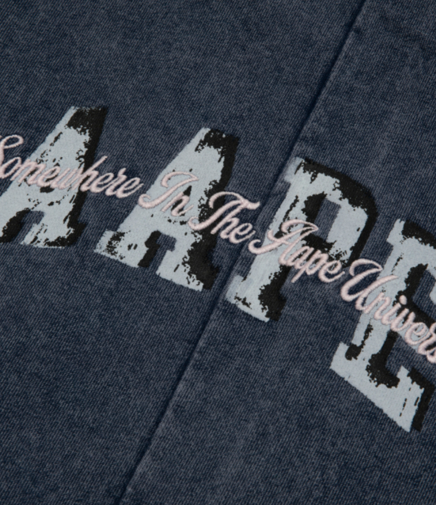 Aape 香港直郵 26春夏 心型猿人字母刺繡水洗做舊綁帶闊腿長褲D627