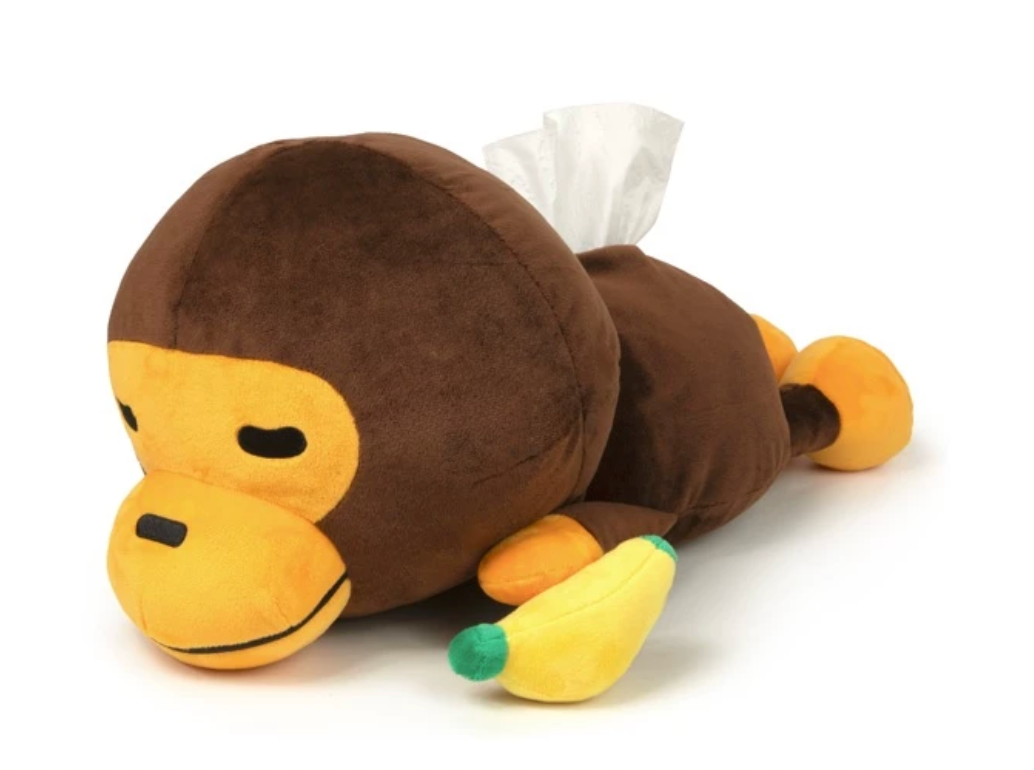 BABY MILO STORE 立體卡通毛絨趴趴香蕉小猴紙巾盒4487