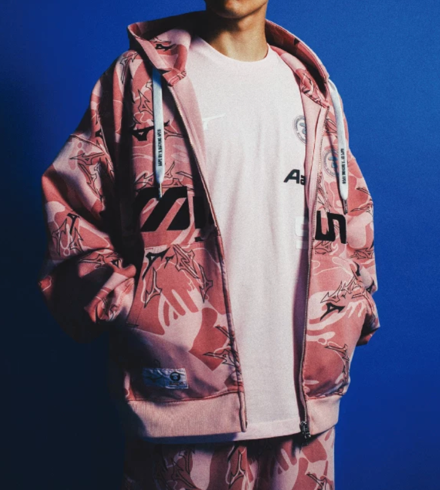 Aape X MIZUNO迷彩水洗做舊星星連帽衛衣拉鏈外套