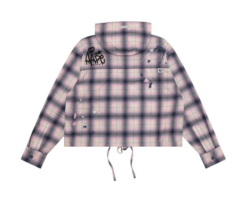 香港直郵 Aape 26秋冬 女 星星章連帽格紋襯衫8594