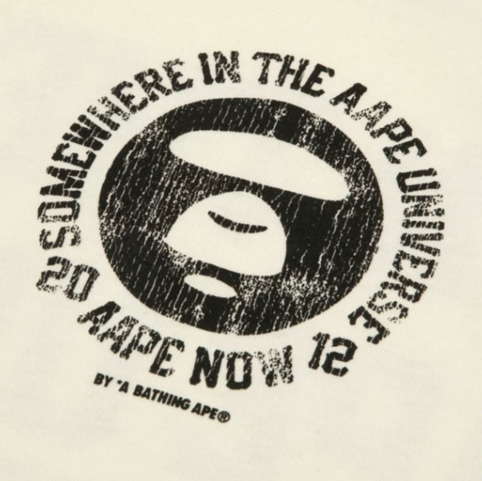 香港直郵 Aape 26秋冬 男 美式複古裂紋字母猿人宇宙印花長袖T卹1971