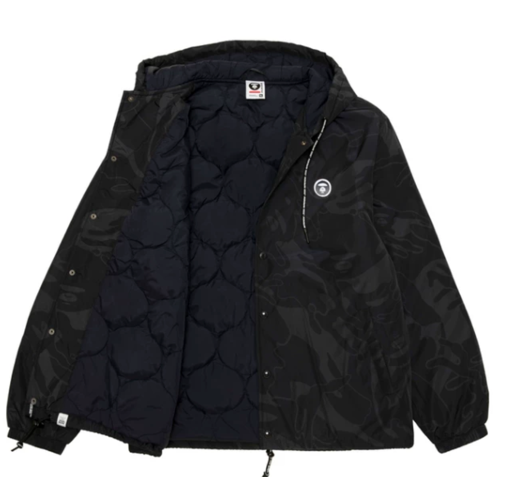 香港直郵 Aape 26秋冬 男 牙刷繡徽章連帽迷彩夾棉教練夾克外套7790