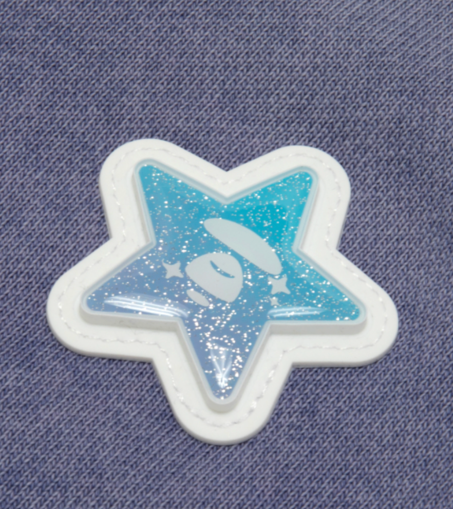 香港直郵 Aape 26秋冬 女装 闪粉星星章水洗做旧涂鸦半拉链卫衣E348