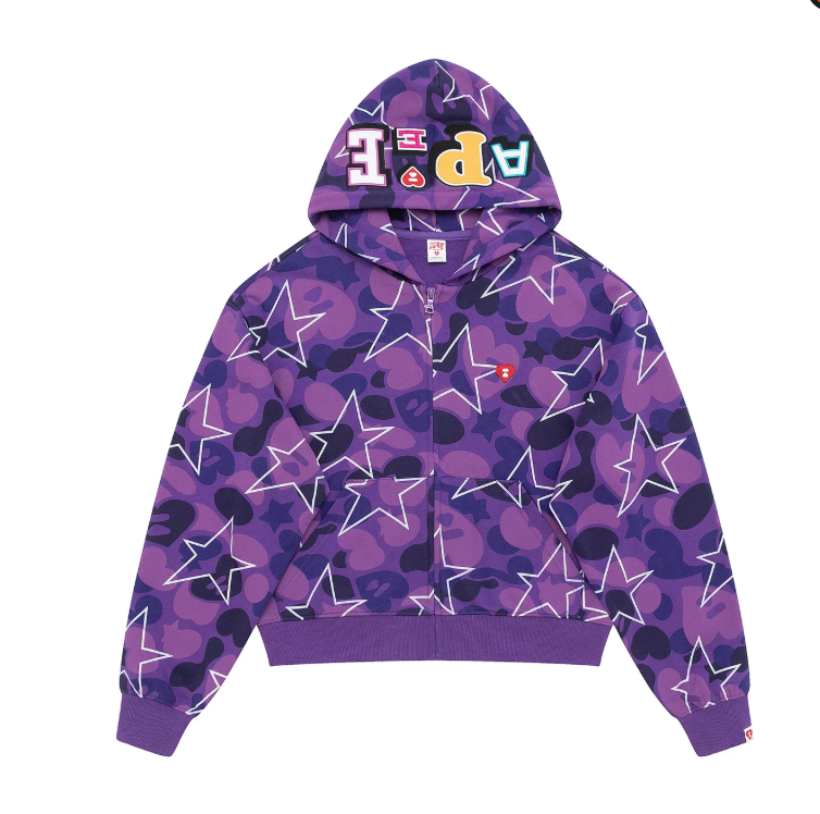APEE愛心星星迷彩連帽衛衣早秋彩色字母刺繡短款開衫 0PXHJAF00166R