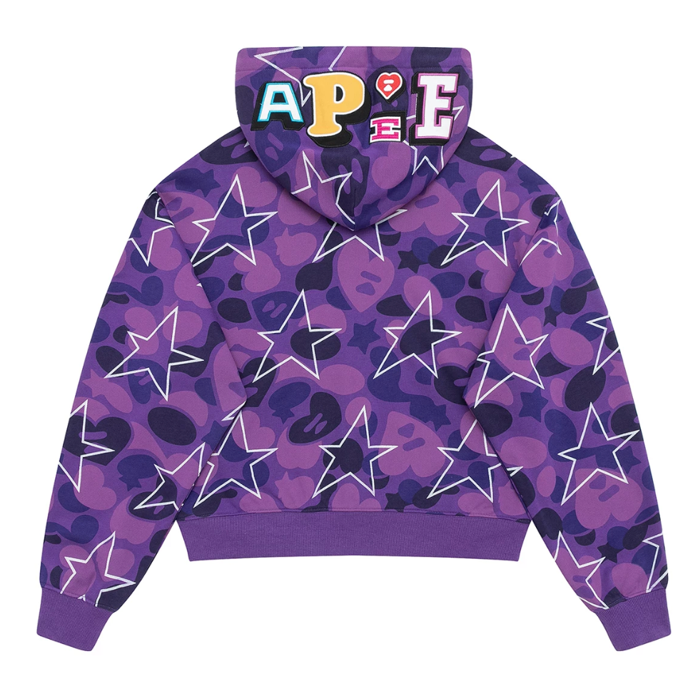 APEE愛心星星迷彩連帽衛衣早秋彩色字母刺繡短款開衫 0PXHJAF00166R