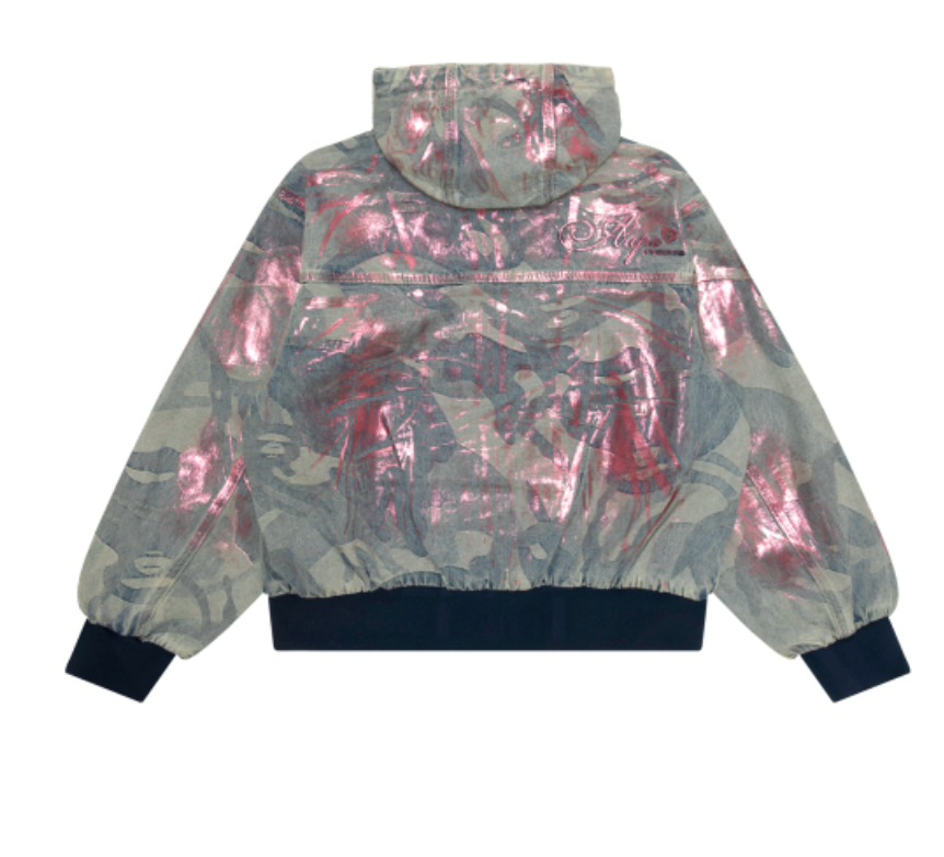 Aape 女装 26秋冬闪粉星星章珠光渐变牛仔连帽夹克外套7825