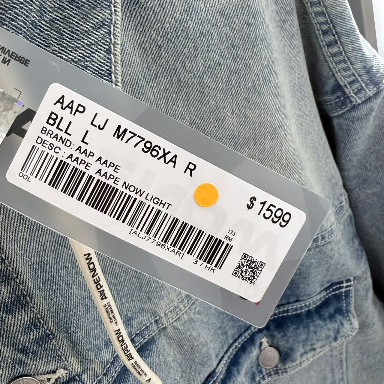 香港直郵 Aape 26秋冬 男 刺繡章可拆卸帽水洗做舊工裝牛仔夾克 7796