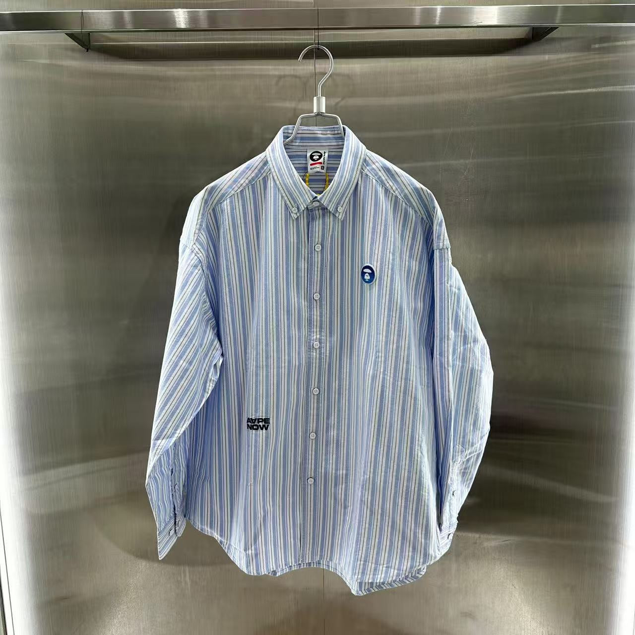香港直郵 專櫃正品 Aape 26春夏男 猿人小標徽章簡約休閑條紋長袖襯衫8556