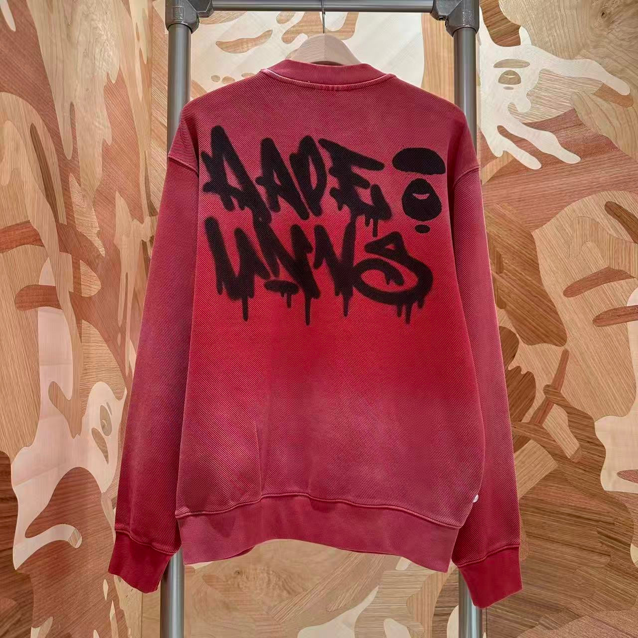 香港直郵 Aape 26秋冬男裝噴漆塗鴉字母牛仔猿洗舊復古衛衣 E324