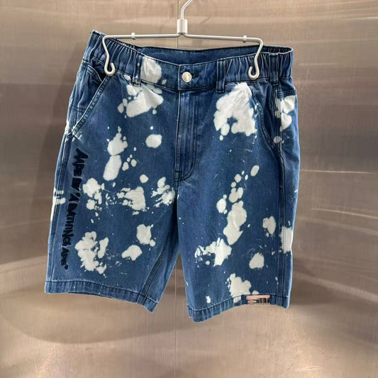 香港代購 專櫃正品 26春夏 Aape 男 AAPEUNVS 字母刺繡漂白潑墨效果潮流牛仔短褲D613