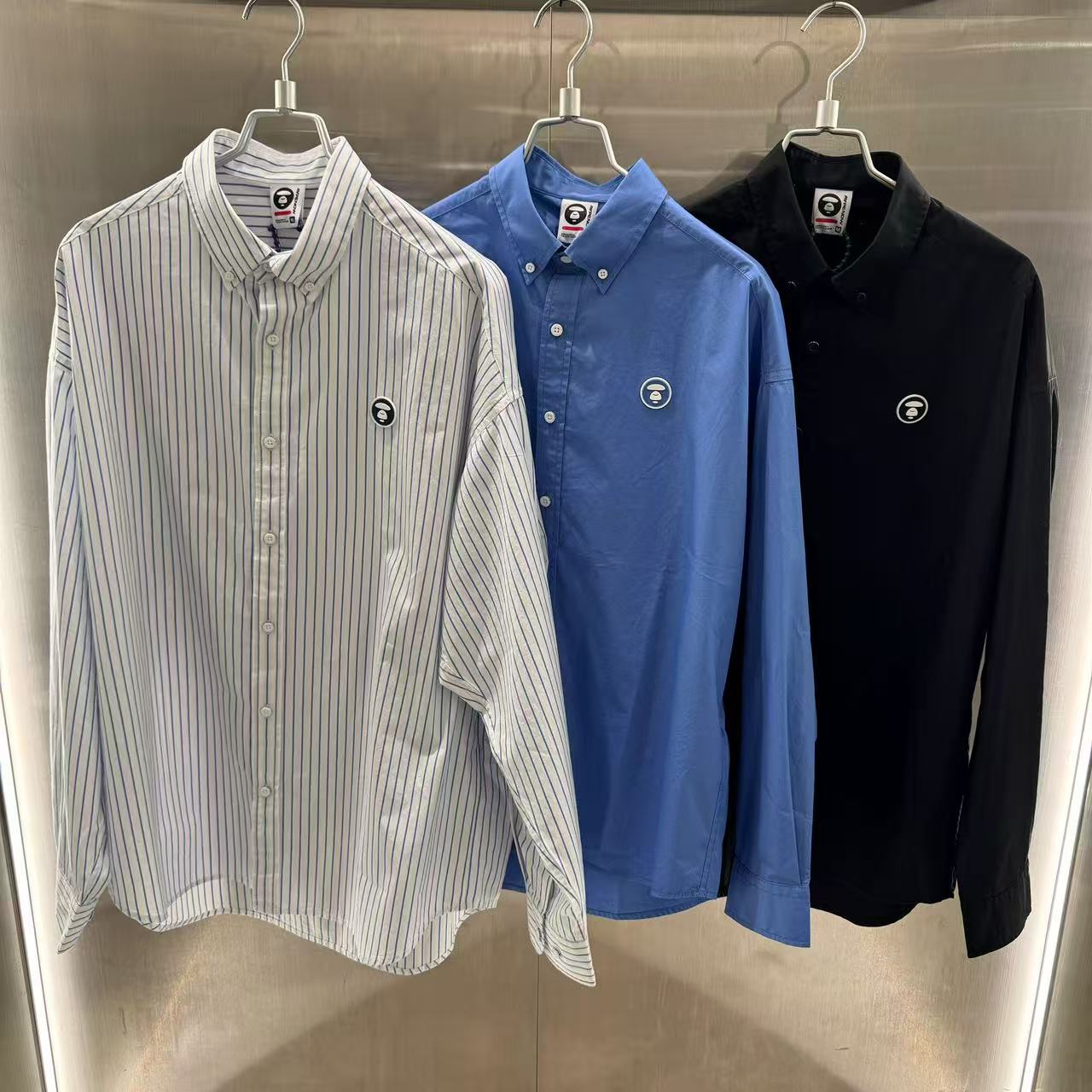 香港直郵 專櫃正品 Aape 26春夏 AAPENOW 猿人小標徽章舒適休閒條紋長袖襯衫8557