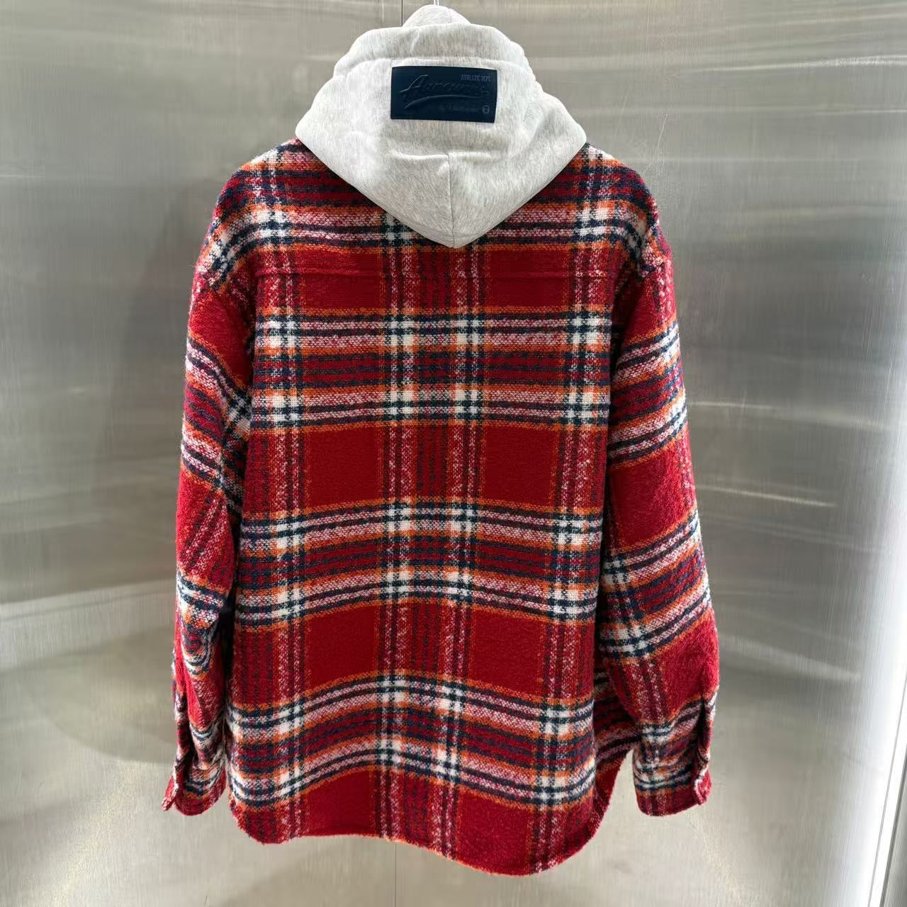 香港直郵 Aape 25秋冬 男裝 可拆卸帽格紋翻領潮流長袖襯衫外套8549