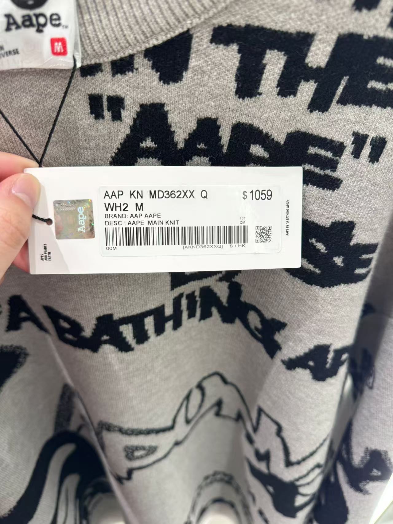 香港代購 專櫃正品 Aape男裝 26春夏 街頭字母塗鴉噴墨效果圓領針織衫D362