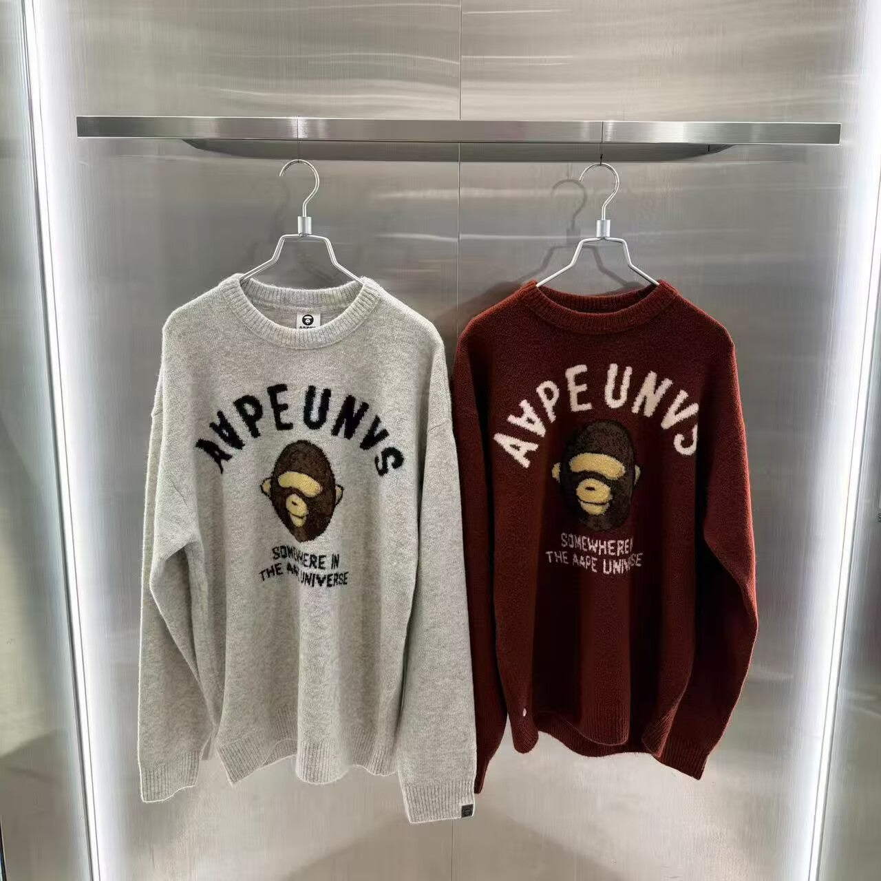 香港直郵 Aape 25秋冬 男 猿人軍團提花休閑圓領毛衣針織衫D343