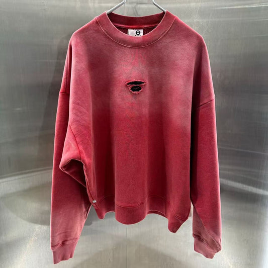 香港直郵 專櫃正品 Aape 26春夏男 字母刺繡復古做舊猿人圓領衛衣D360