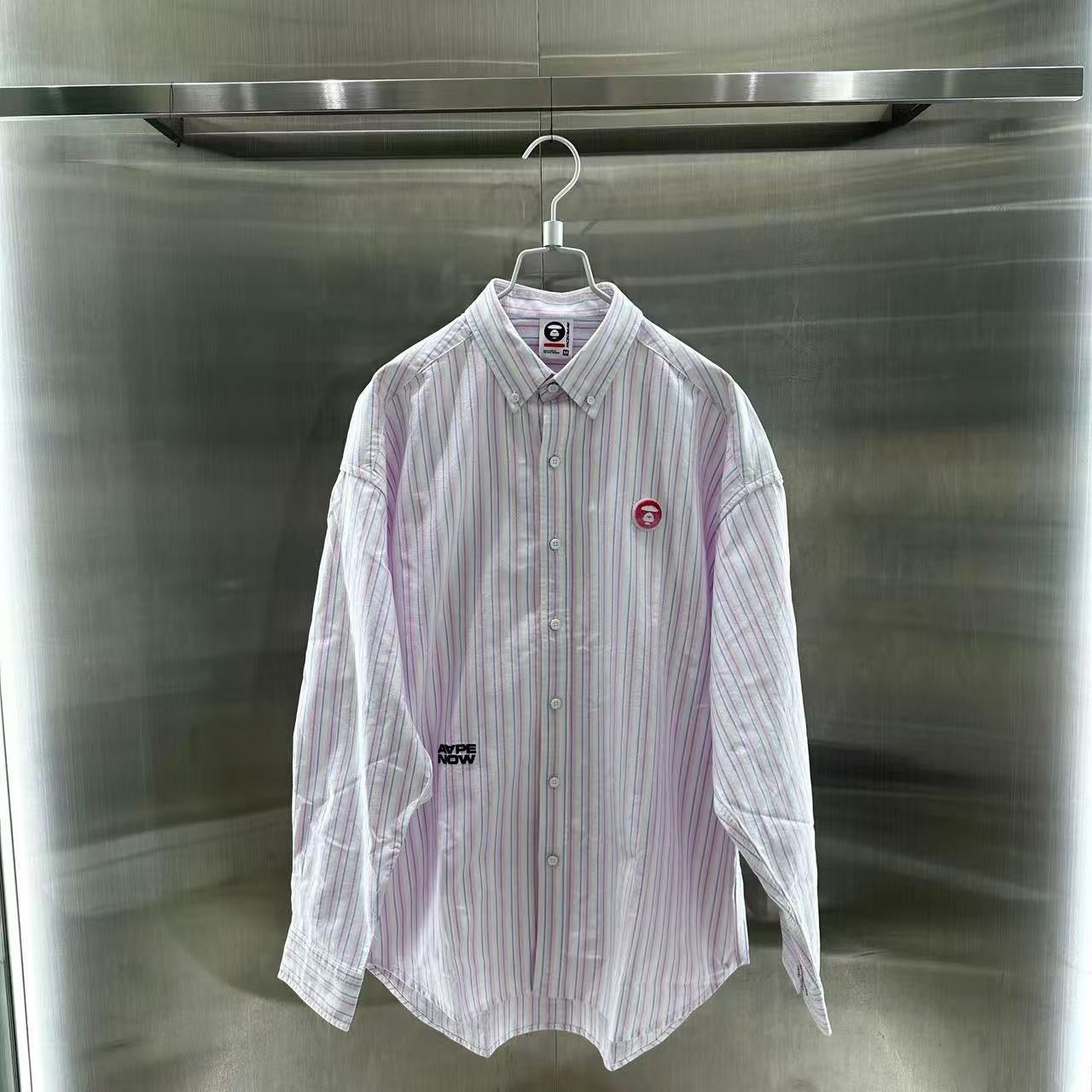 香港直郵 專櫃正品 Aape 26春夏男 猿人小標徽章簡約休閑條紋長袖襯衫8556