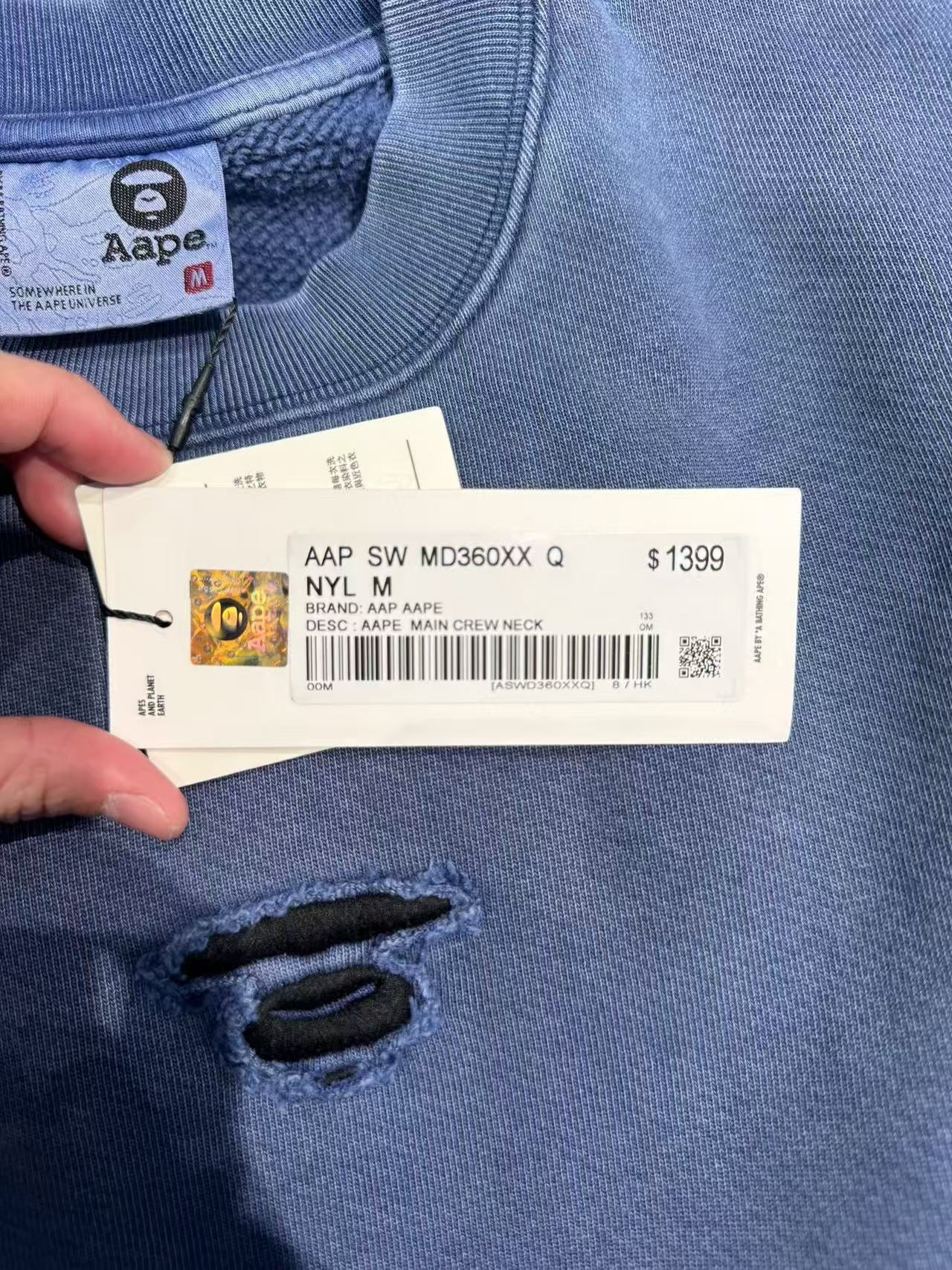 香港直郵 專櫃正品 Aape 26春夏男 字母刺繡復古做舊猿人圓領衛衣D360