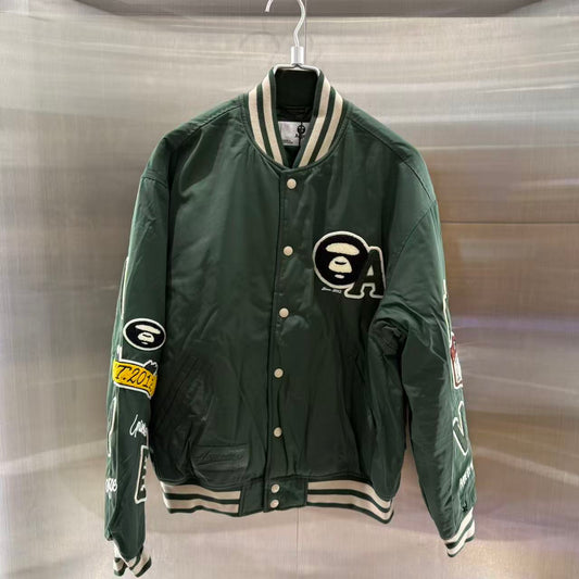 香港直郵 Aape 25秋冬 男 校園猿人徽章潮流棒球服夾克外套7742