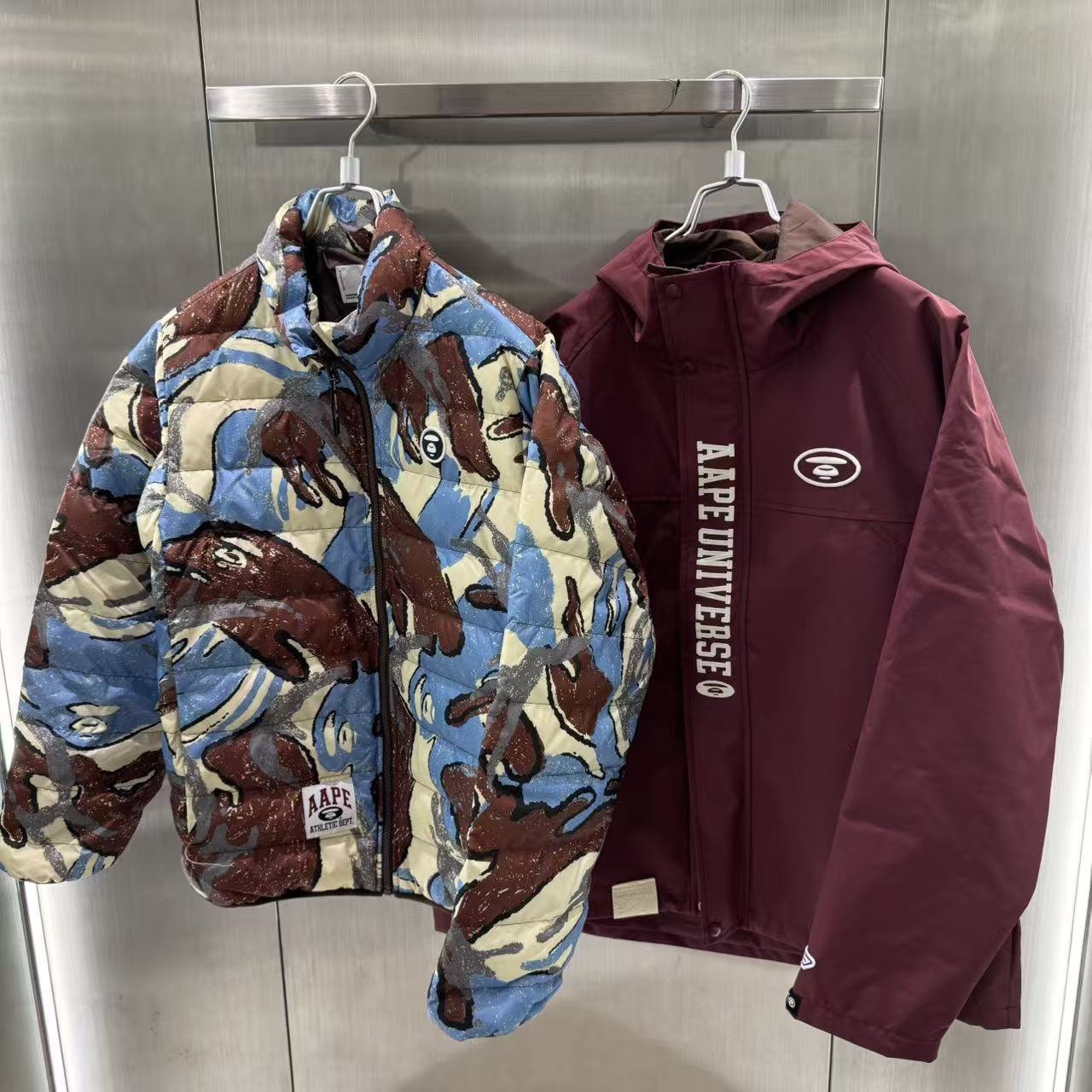 香港直郵 Aape 男裝 25秋冬 可拆卸內膽迷彩潮流羽絨服兩件套7735