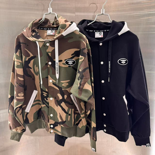 香港直郵 專櫃正品 Aape 男裝 26春夏星星猿人迷彩連帽摁扣棒球服衛衣外套D361