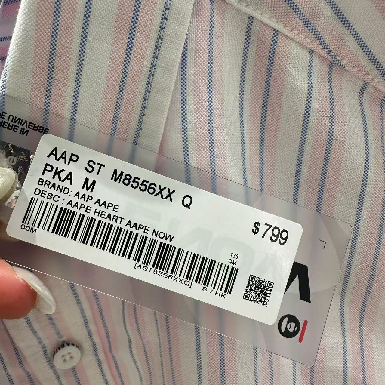 香港直郵 專櫃正品 Aape 26春夏男 猿人小標徽章簡約休閑條紋長袖襯衫8556