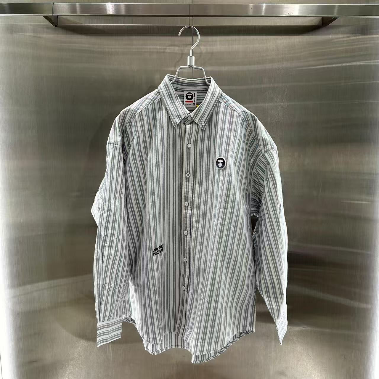 香港直郵 專櫃正品 Aape 26春夏男 猿人小標徽章簡約休閑條紋長袖襯衫8556